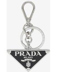 Prada - Triangle Logo Enameled Metal Keyring - Lyst