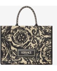 Versace - Medium Barocco Athena Raffia Tote Bag - Lyst