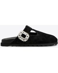 Roger Vivier - Slidy Viv' Crystal Buckle Suede Mules - Lyst