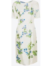 Prada - Floral Print Silk Twill Dress - Lyst