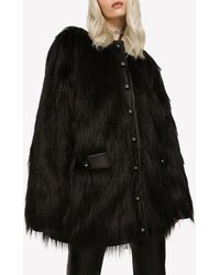 Dolce & Gabbana - Leather-Trimmed Faux Fur Jacket - Lyst