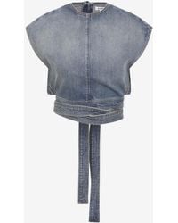 Alaïa - Belted Cropped Denim Top - Lyst