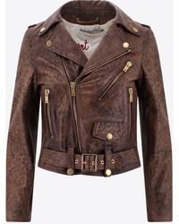 Golden Goose - Leopard Print Leather Biker Jacket - Lyst