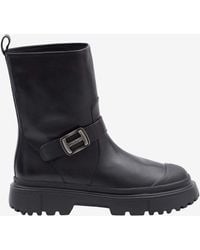 Hogan - H619 Leather Biker Boots - Lyst