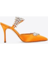 Manolo Blahnik - Lurum 90 Leather Crystal-Embellished Mules - Lyst