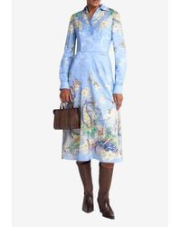 Etro - Floral Print Silk-Blend Midi Shirt Dress - Lyst