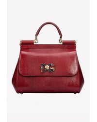 Dolce & Gabbana - Large Sicily Leather Top Handle Bag With Dg Crystal Logo - Lyst