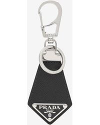 Prada - Saffiano Leather And Metal Logo Keychain - Lyst