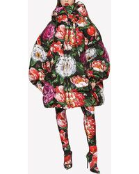 Dolce & Gabbana - Oversized Floral Print Down Jacket - Lyst