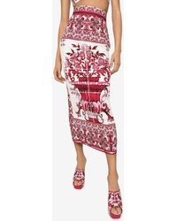 Dolce & Gabbana - Majolica-Print Charmeuse Calf-Length Skirt - Lyst