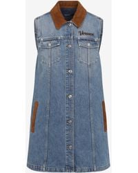 Versace - Denim Mini Dress With Embroidered-Logo - Lyst