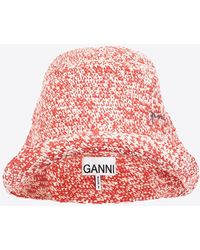 Ganni - Logo-Embroidered Knitted Bucket Hat - Lyst