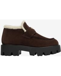 Prada - Triangle Logo Suede Loafers - Lyst