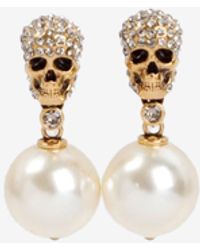 Alexander McQueen - Crystal And Pearl Embellished Drop Earrings - Lyst