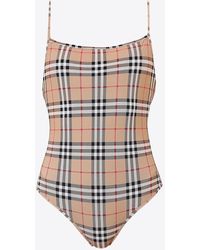 Burberry - Checked One-Piece Swimsuit - Lyst