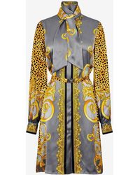 Versace - Cheetah Foulard Print Mini Silk Shirt Dress - Lyst