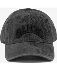 Ganni - Logo Embroidered Faded Denim Cap - Lyst