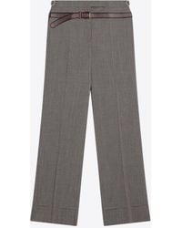 Prada - Printed Belt Wool Flared Pants - Lyst