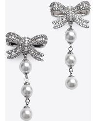 Self-Portrait - Crystal Bow And Pearl Drop Earrings - Lyst