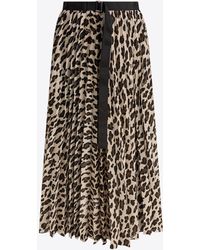 Sacai - Leopard Print Pleated Midi Skirt - Lyst