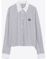 Miu Miu - Embroidered Logo Striped Shirt - Lyst