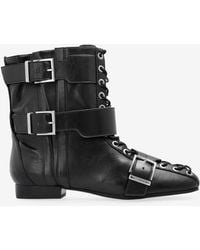 Ganni - Vegan Leather Ankle Boots With Lace And Buckles - Lyst
