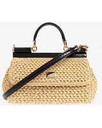 Dolce & Gabbana - Elongated Sicily Woven-Raffia Top Handle Bag - Lyst