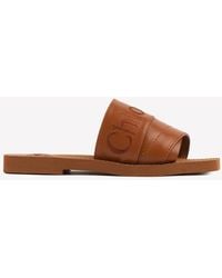 Chloé - Woody Logo-print Leather Sandals - Lyst