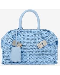 Ferragamo - Mini Hug Woven-Raffia Top Handle Bag - Lyst