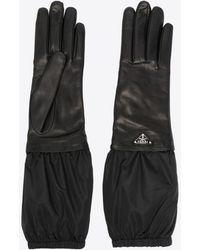 Prada - Triangle Logo Leather Gloves - Lyst