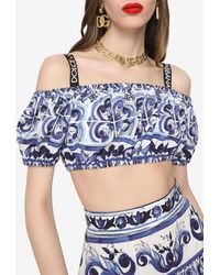 Dolce & Gabbana - Majolica Print Off-Shoulder Cropped Top - Lyst