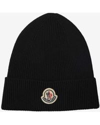 Moncler - Logo Patch Ribbed Wool Beanie - Lyst