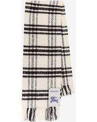 Burberry - Checked Wool Fringed Scarf - Lyst