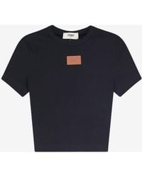 Fendi - Logo Patch Cropped T-Shirt - Lyst