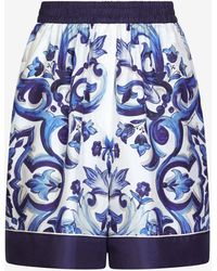 Dolce & Gabbana - Majolica Print High-Waist Silk Twill Shorts - Lyst