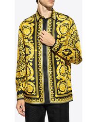 Versace - Barocco Print Long-Sleeved Silk Shirt - Lyst