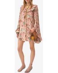 Chloé - Floral Print Ruffled Mini Dress - Lyst