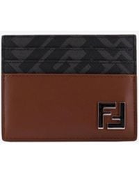 Fendi - Ff Squared Leather And Canvas Cardholder - Lyst