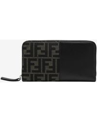 Fendi - Ff Jacquard And Leather Zip-Around Wallet - Lyst