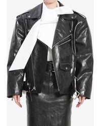 Saint Laurent - Hammered Leather Biker Jacket - Lyst