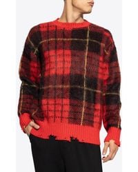 McQueen - Tartan Check Distressed Wool Sweater - Lyst