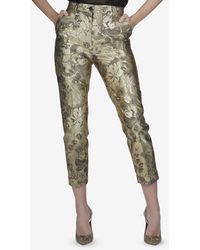 Dolce & Gabbana White Pink Floral Brocade Pants