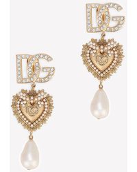 Dolce & Gabbana - Clip-On Drop Earrings With Crystal And Pearl - Lyst