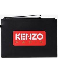 KENZO - Large Logo Print Leather Clutch - Lyst