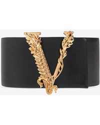 Versace - Virtus Buckle Wide Leather Belt - Lyst