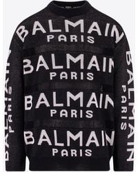 Balmain - All-Over Logo Jacquard Sweater - Lyst