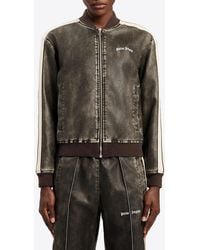 Palm Angels - Classic Logo Vintage Leather Track Bomber Jacket - Lyst