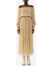 Chloé - Off-Shoulder Gathered Silk Crepe Midi Dress - Lyst