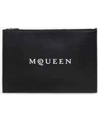 McQueen - Logo Print Leather Zip Pouch - Lyst