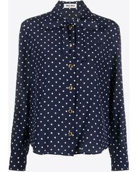 Miu Miu - Polka Dot Silk Shirt With Bow Detail - Lyst